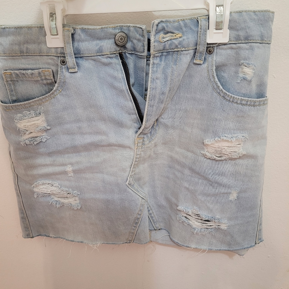 Distressed jean skirt